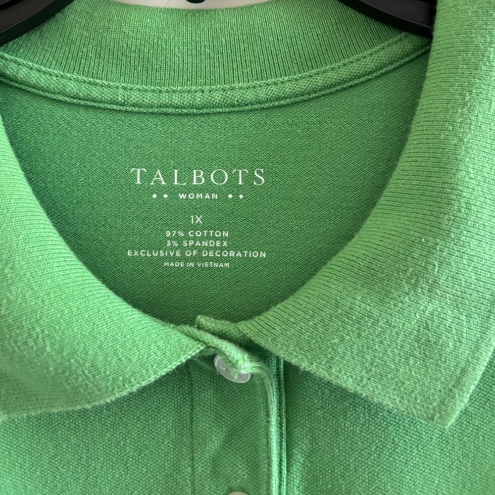 Talbots Polo Shirt Green Cotton Stretch Short Sleeve Womens 1X Preppy Golf - Picture 5 of 8